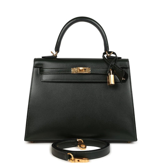 Hermès Kelly Sellier 25 Vert Fonce Box Gold Hardware