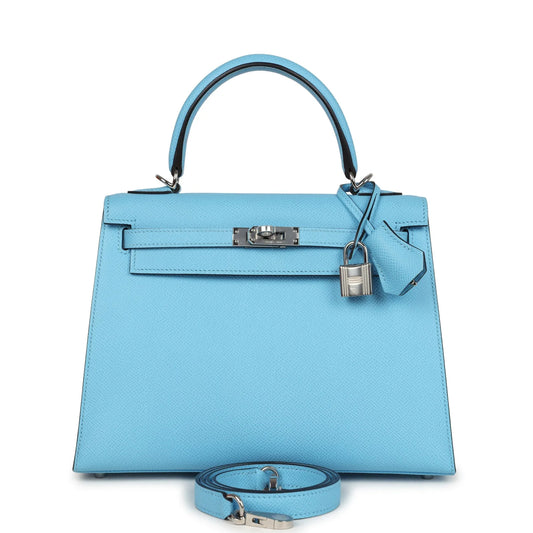 Hermès Kelly Sellier 25 Celeste Epsom Palladium Hardware