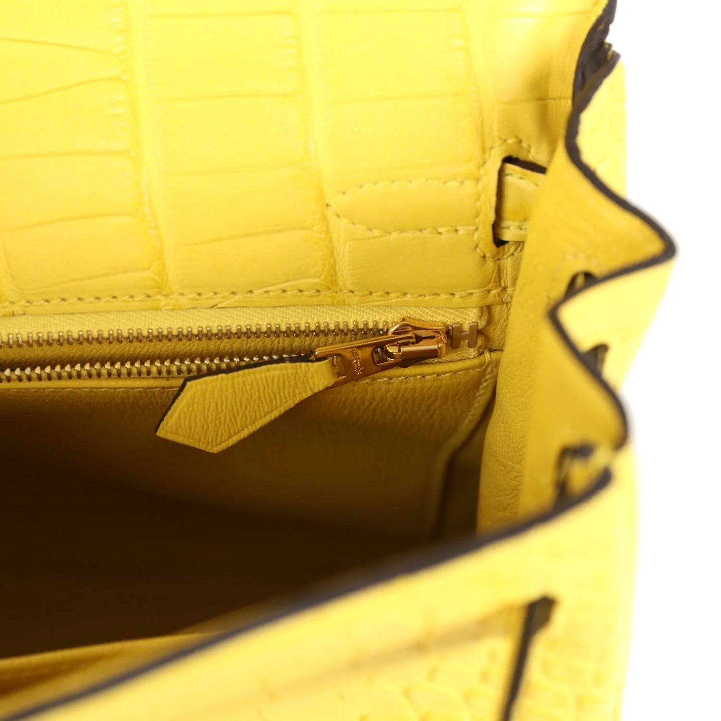 Hermès Kelly Retourne 25 Mimosa Matte Alligator Gold Hardware