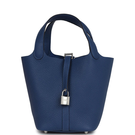 Hermès Picotin Lock 18 Bleu Tie Clemence Palladium Hardware