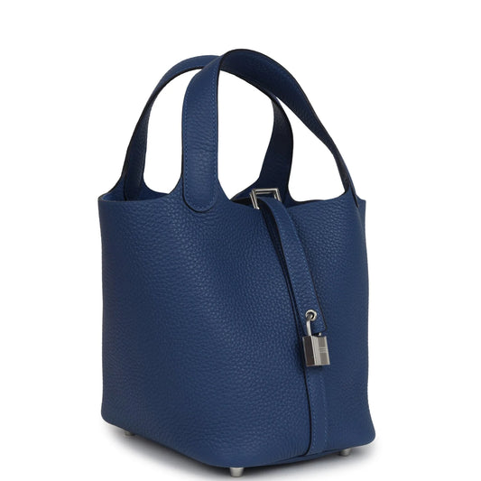 Hermès Picotin Lock 18 Bleu Tie Clemence Palladium Hardware