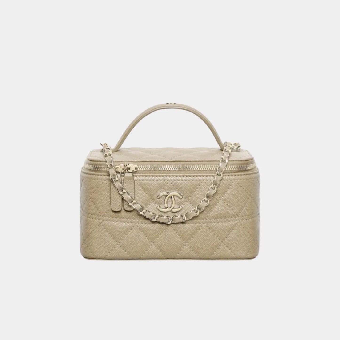 Chanel Long Vanity with Chain in Grained Calfskin and Gold Tone Metal - Khaki