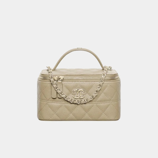 Chanel Long Vanity with Chain in Grained Calfskin and Gold Tone Metal - Khaki