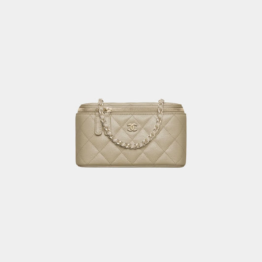 Chanel Classic Long Vanity with Chain in Grained Shiny Calfskin - Khaki