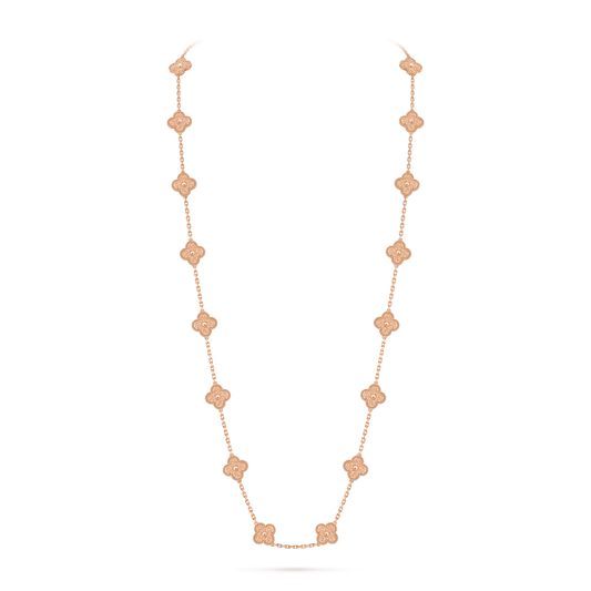 Van Cleef & Arpels, Vintage Alhambra long necklace, 20 motifs, textured 18K rose gold