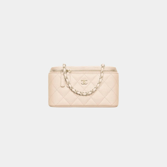 Chanel Classic Long Vanity with Chain in Grained Shiny Calfskin - Light Beige