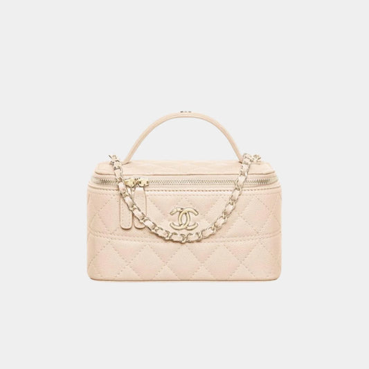 Chanel Long Vanity with Chain in Grained Calfskin and Gold Tone Metal - Light Grey