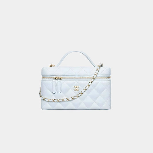 Chanel Classic Vanity with Chain in Grained Shiny Calfskin - Light Blue