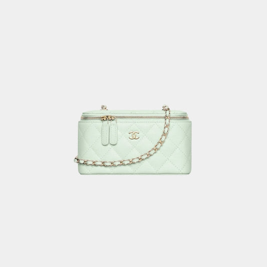 Chanel Classic Long Vanity with Chain in Grained Shiny Calfskin - Light Green