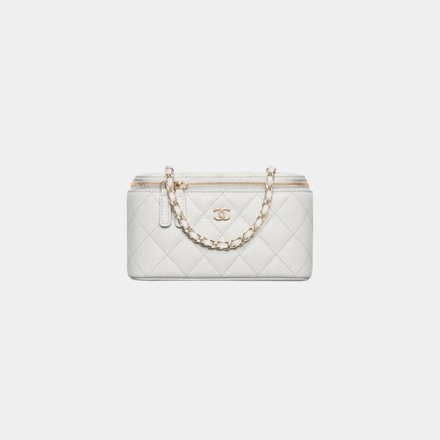 Chanel Classic Long Vanity with Chain in Grained Shiny Calfskin - Light Grey