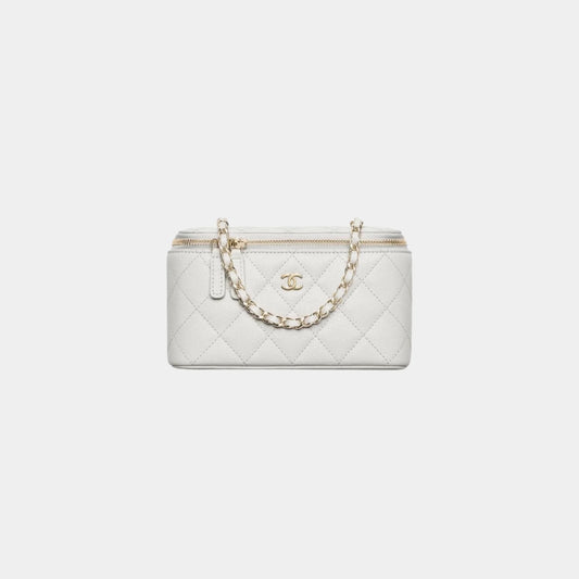 Chanel Classic Long Vanity with Chain in Grained Shiny Calfskin - Light Grey