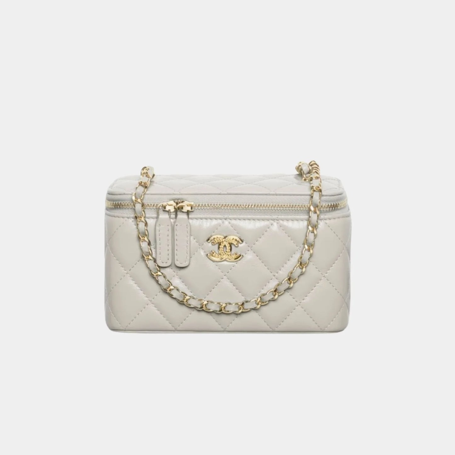 Chanel Long Vanity with Chain in Shiny Lambskin and Gold Tone - Light Grey