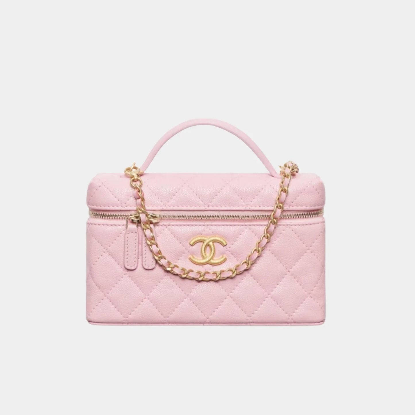 Chanel Vanity with Chain in Grained Shiny Calfskin - Light Pink