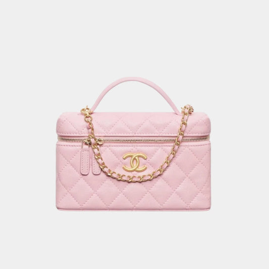 Chanel Vanity with Chain in Grained Shiny Calfskin - Light Pink