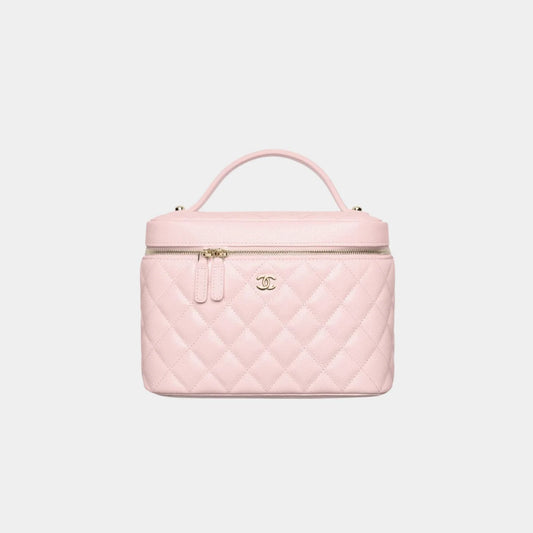 Chanel Classic Vanity Pouch in Grained Shiny Calfskin - Light Pink