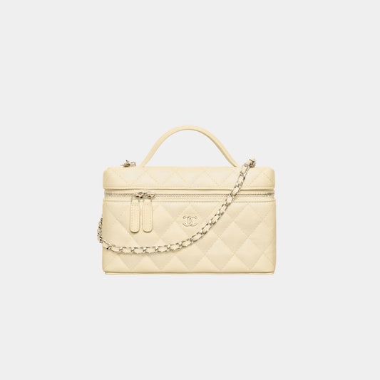Chanel Classic Vanity with Chain in Grained Shiny Calfskin - Light Yellow