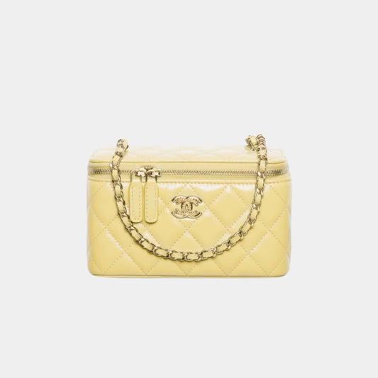 Chanel Long Vanity with Chain in Shiny Lambskin and Gold Tone - Light Yellow