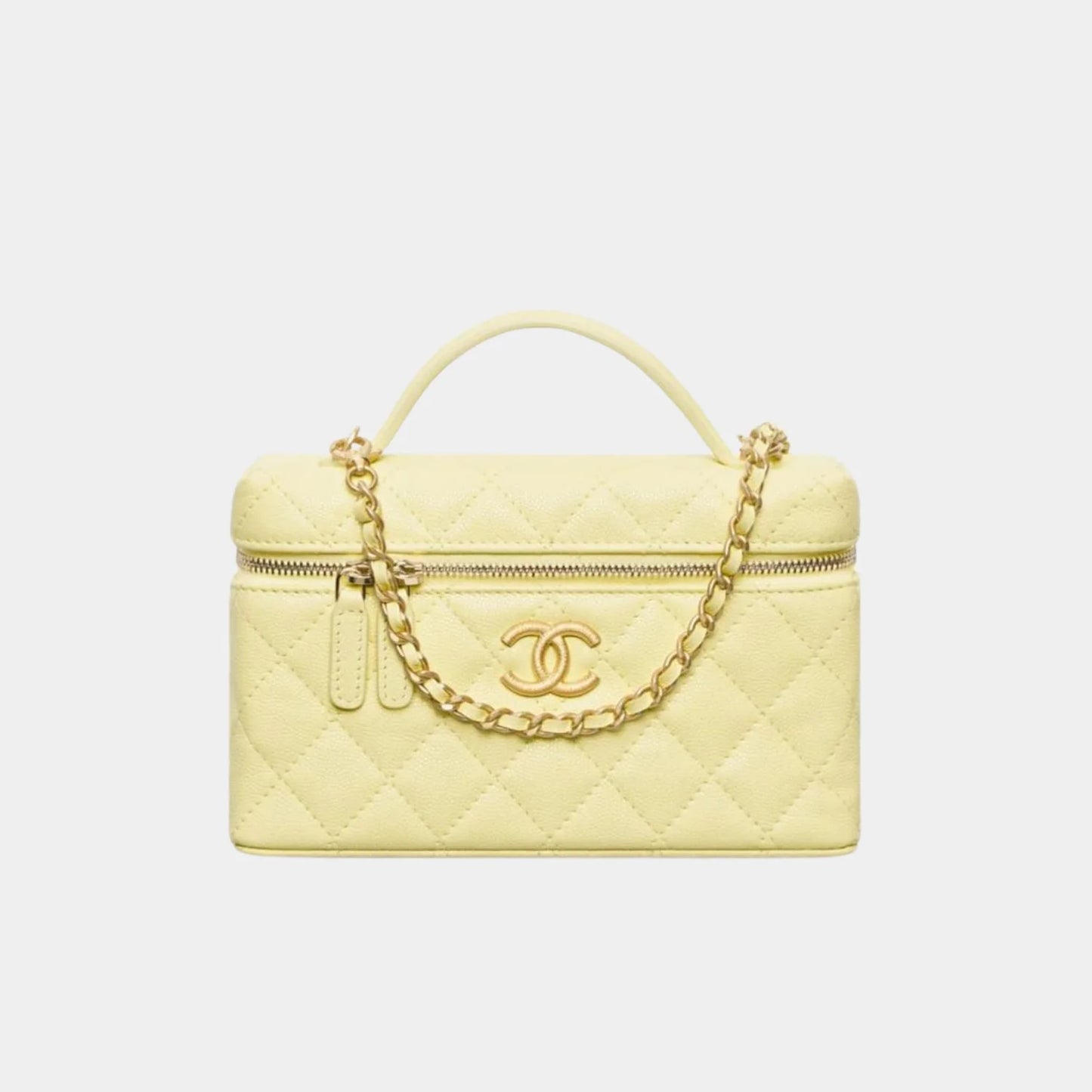Chanel Vanity with Chain in Grained Shiny Calfskin - Light Yellow