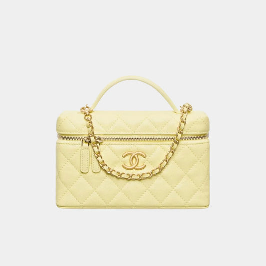 Chanel Vanity with Chain in Grained Shiny Calfskin - Light Yellow
