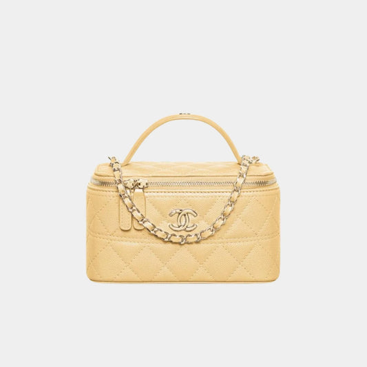 Chanel Long Vanity with Chain in Grained Calfskin and Gold Tone Metal - Light Yellow