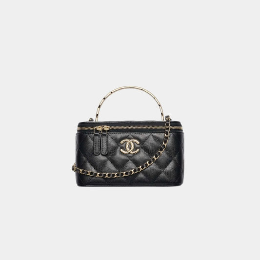 Chanel Long Vanity with Chain in Grained Shiny Calfskin - Black