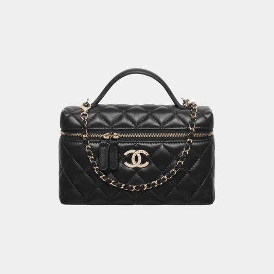 Chanel Long Vanity with Chain in Lambskin Diamante and Gold Metal - Black