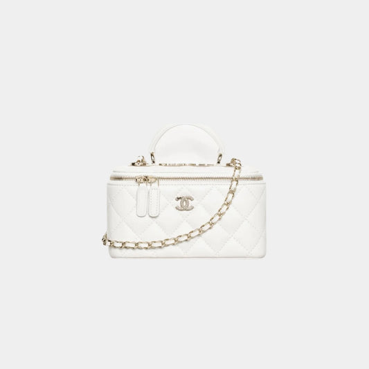 Chanel Long Vanity with Chain in Lambskin and Diamante - White