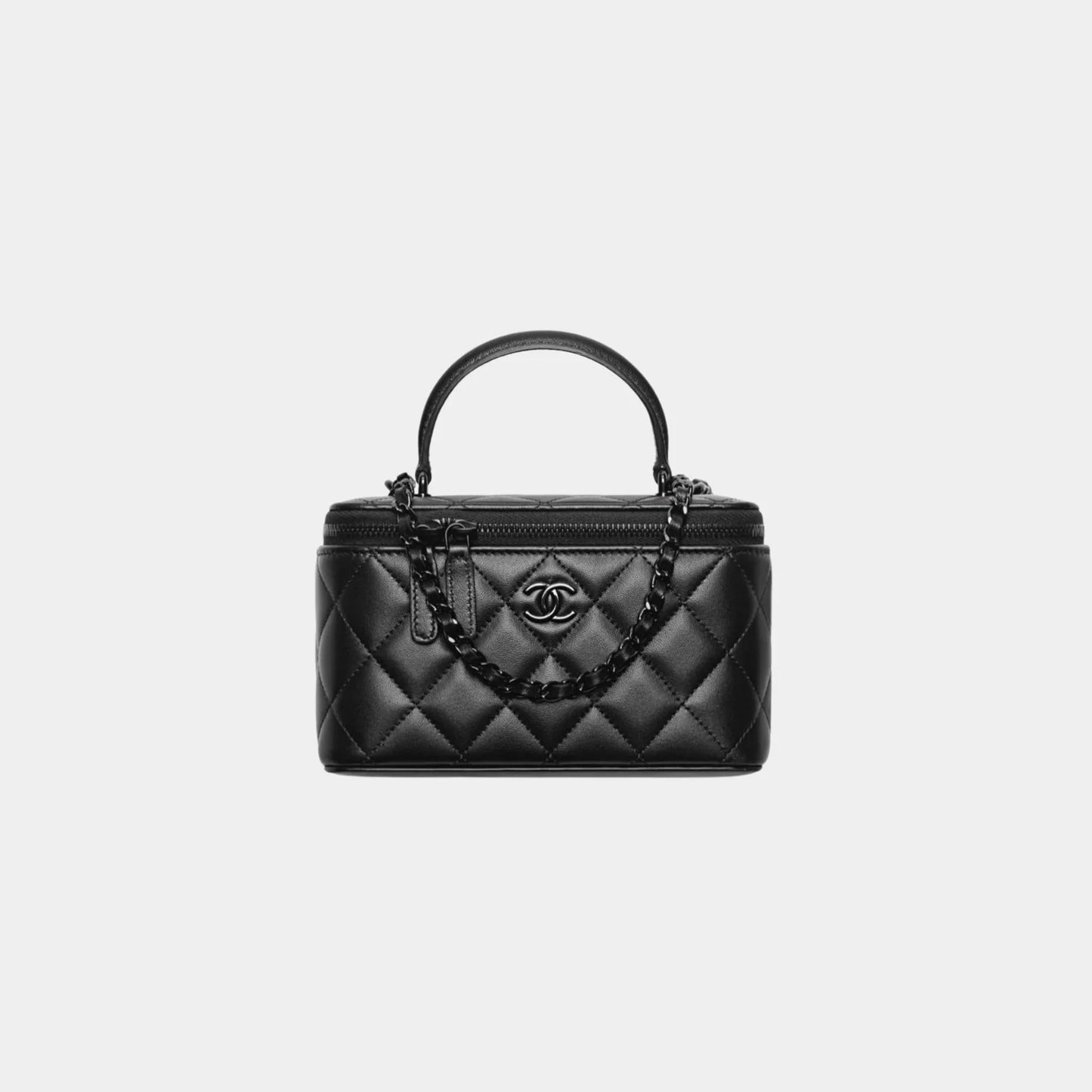 Chanel Long Vanity with Chain in Lambskin with Black Tone Metal - Black