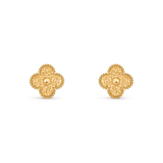 Van Cleef & Arpels, Vintage Alhambra earrings, textured 18K yellow gold