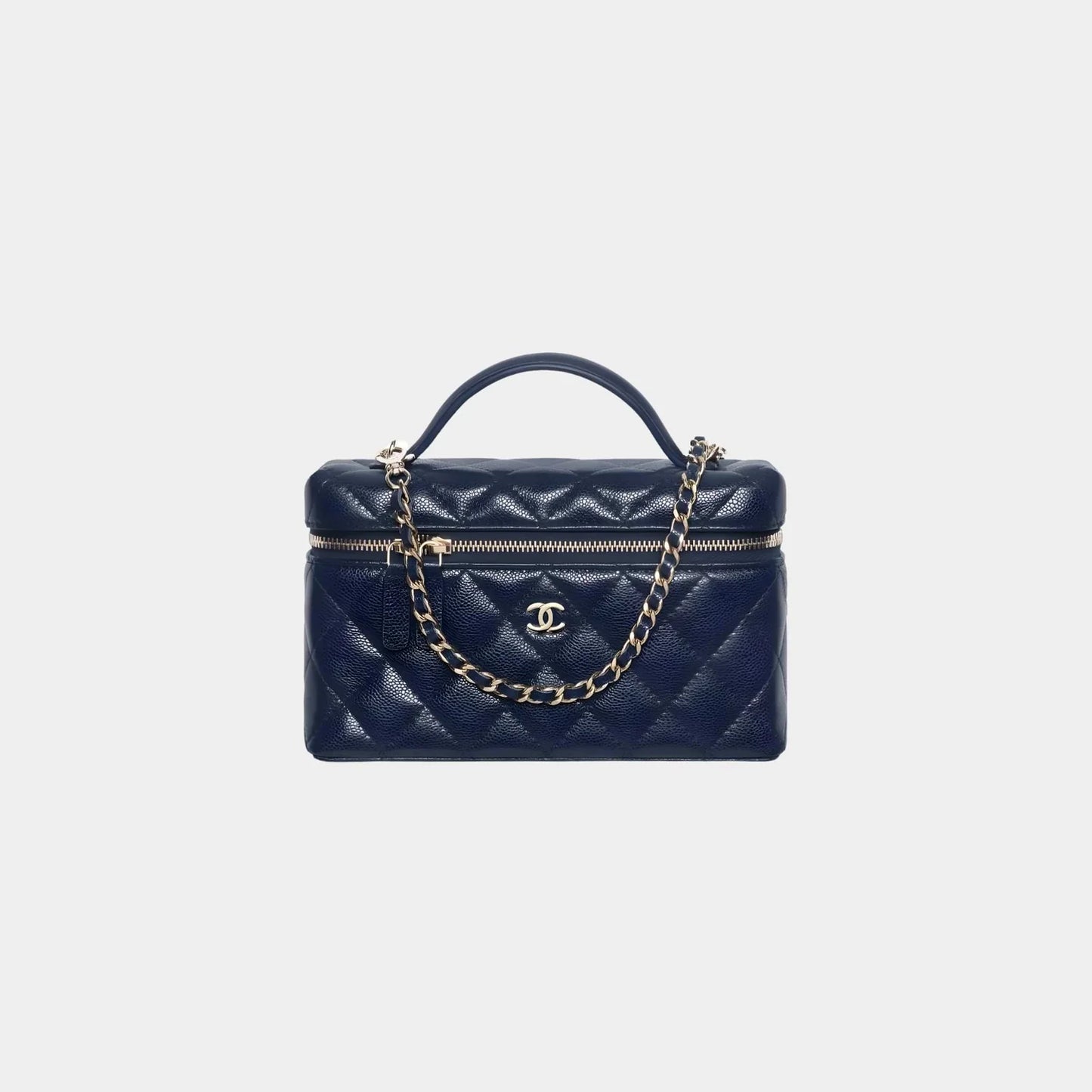 Chanel Classic Vanity with Chain in Grained Shiny Calfskin - Navy Blue