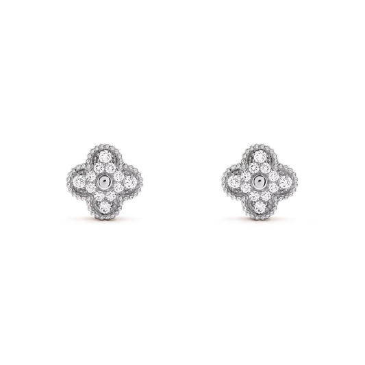 Van Cleef & Arpels, Vintage Alhambra earrings, rhodium plated 18K white gold, round diamonds