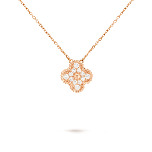 Van Cleef & Arpels, Vintage Alhambra pendant, 18K rose gold, round diamonds