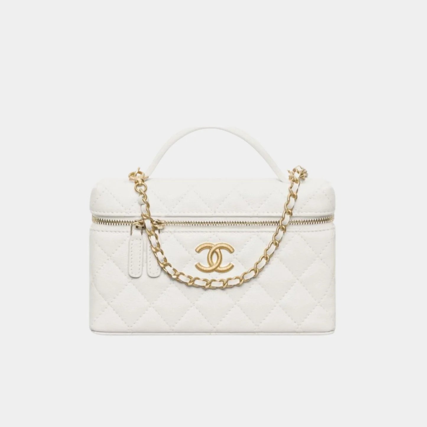 Chanel Vanity with Chain in Grained Shiny Calfskin - White