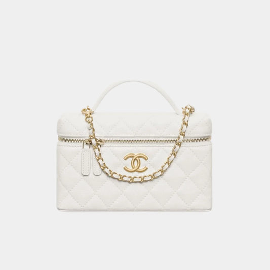 Chanel Vanity with Chain in Grained Shiny Calfskin - White