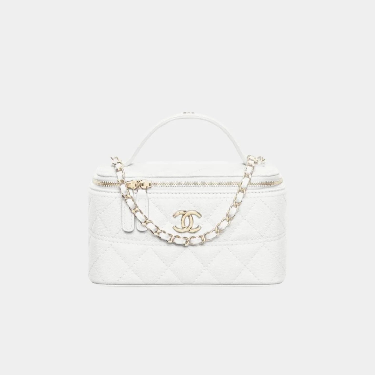 Chanel Long Vanity with Chain in Grained Calfskin and Gold Tone Metal - White