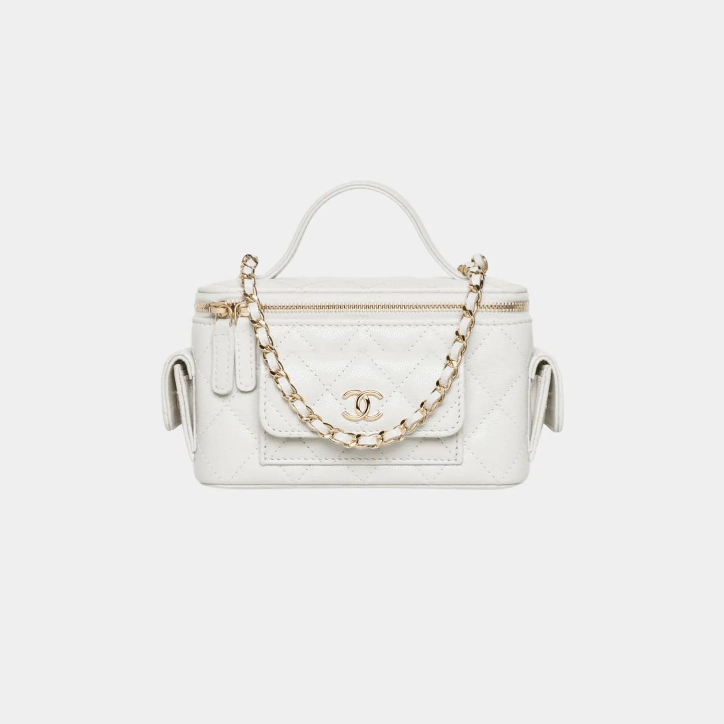 Chanel Vanity with Chain in Grained Shiny Calfskin and Gold Tone - White