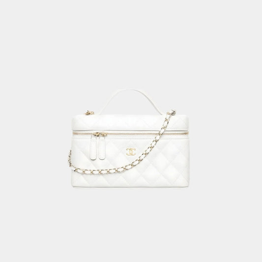 Chanel Classic Vanity with Chain in Grained Shiny Calfskin - White