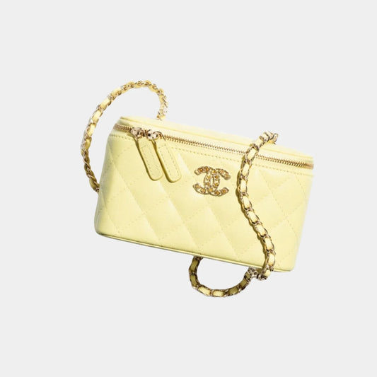 Chanel Long Vanity with Chain in Shiny Grained Calfskin and Strass - Yellow