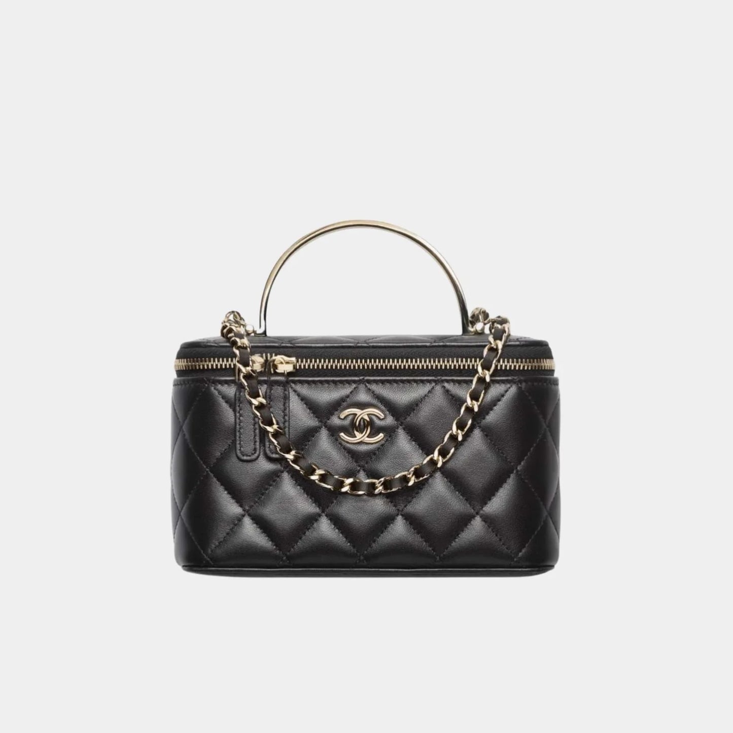 Chanel Long Vanity with Chain in Shiny Grained Calfskin and Enamel - Black