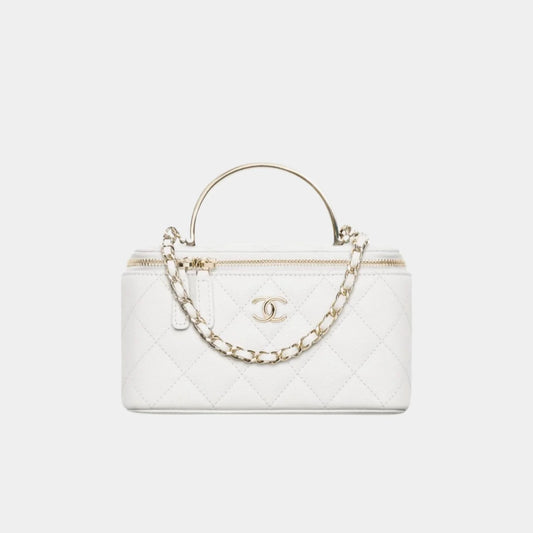 Chanel Long Vanity with Chain in Shiny Grained Calfskin and Enamel - White