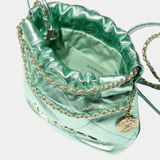 Chanel 22 Mini Handbag Cruise Metallic Calfskin & Gold-Tone Metal - Green