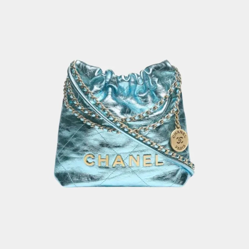 Chanel 22 Mini Handbag Cruise Metallic Calfskin & Gold-Tone Metal - Light Blue