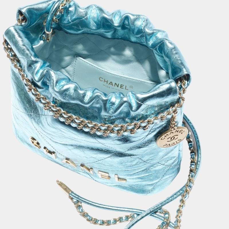 Chanel 22 Mini Handbag Cruise Metallic Calfskin & Gold-Tone Metal - Light Blue