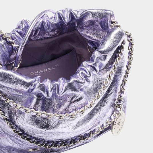 Chanel 22 Mini Handbag Cruise Metallic Calfskin & Silver-Tone Metal - Lilac