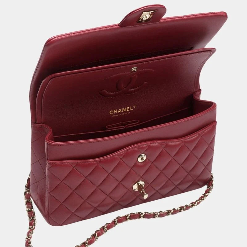 Chanel Classic 11.12 Handbag Lambskin & Gold-Tone Metal - Burgundy