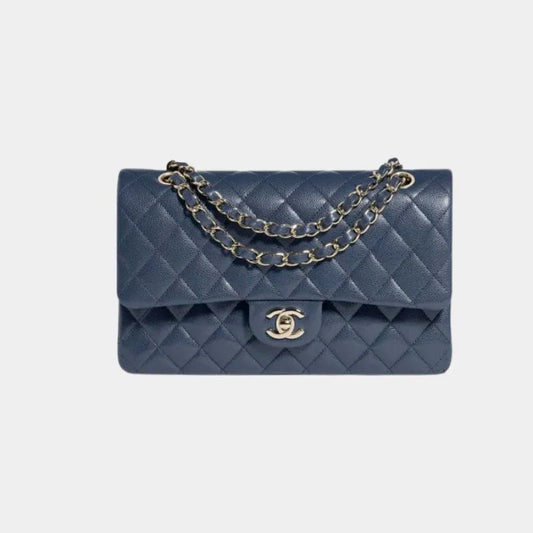 Chanel Classic 11.12 Handbag Grained Shiny Calfskin & Gold-Tone Metal - Dark Blue