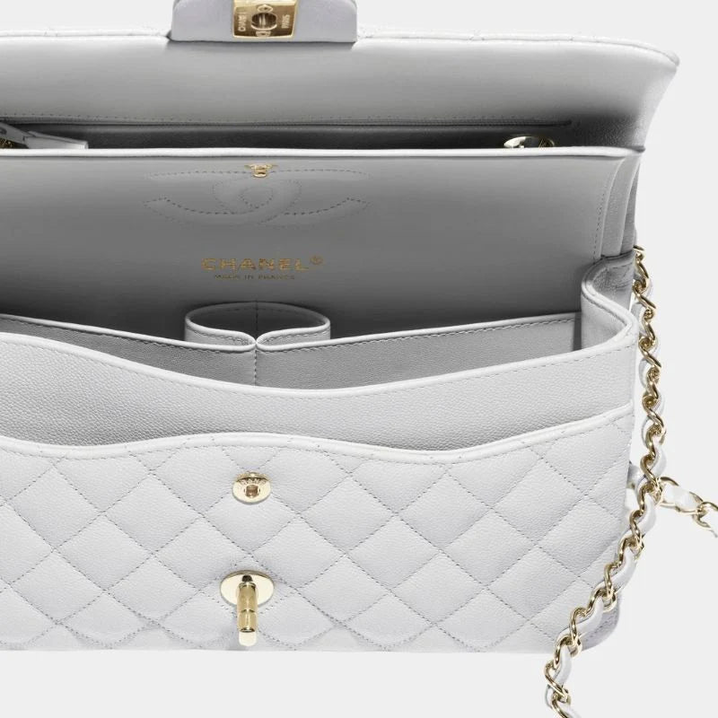 Chanel Classic 11.12 Handbag Lambskin & Gold-Tone Metal - Light Grey