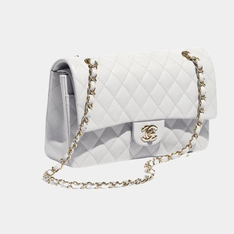 Chanel Classic 11.12 Handbag Lambskin & Gold-Tone Metal - Light Grey