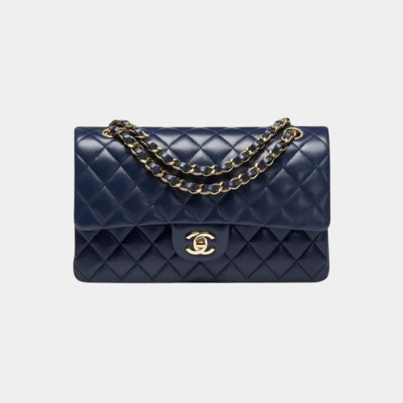 Chanel Classic 11.12 Handbag Lambskin & Gold-Tone Metal - Navy Blue