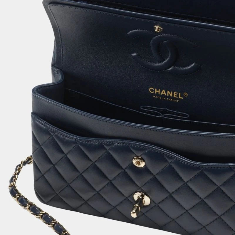 Chanel Classic 11.12 Handbag Lambskin & Gold-Tone Metal - Navy Blue